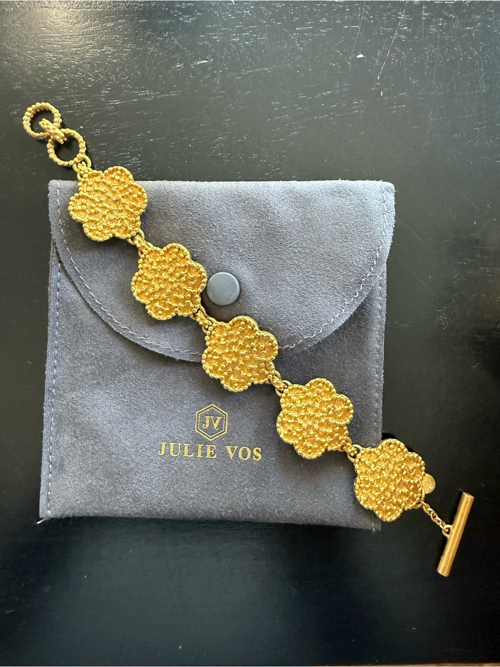 Julie Vos Gold Floral Link Bracelet - Textured Gold